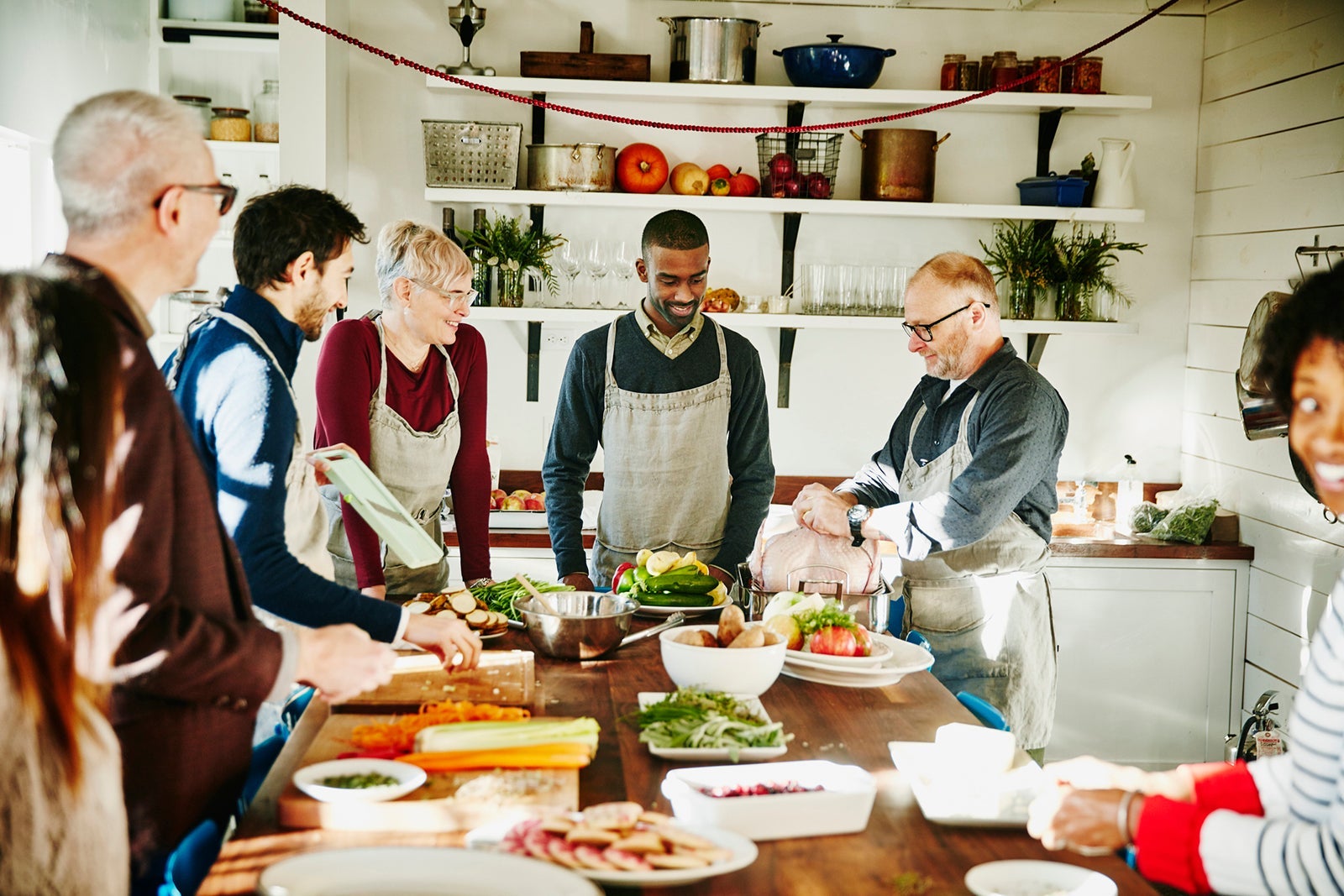 people making dinner