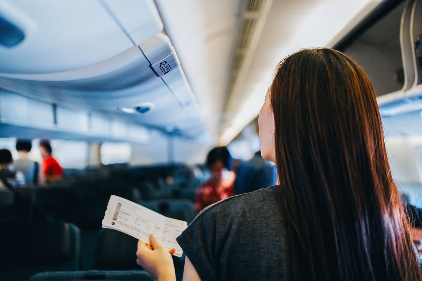 Woman boarding a plane