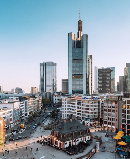 Frankfurt Skyline with St. Catherines Church, Hauptwache and financial district