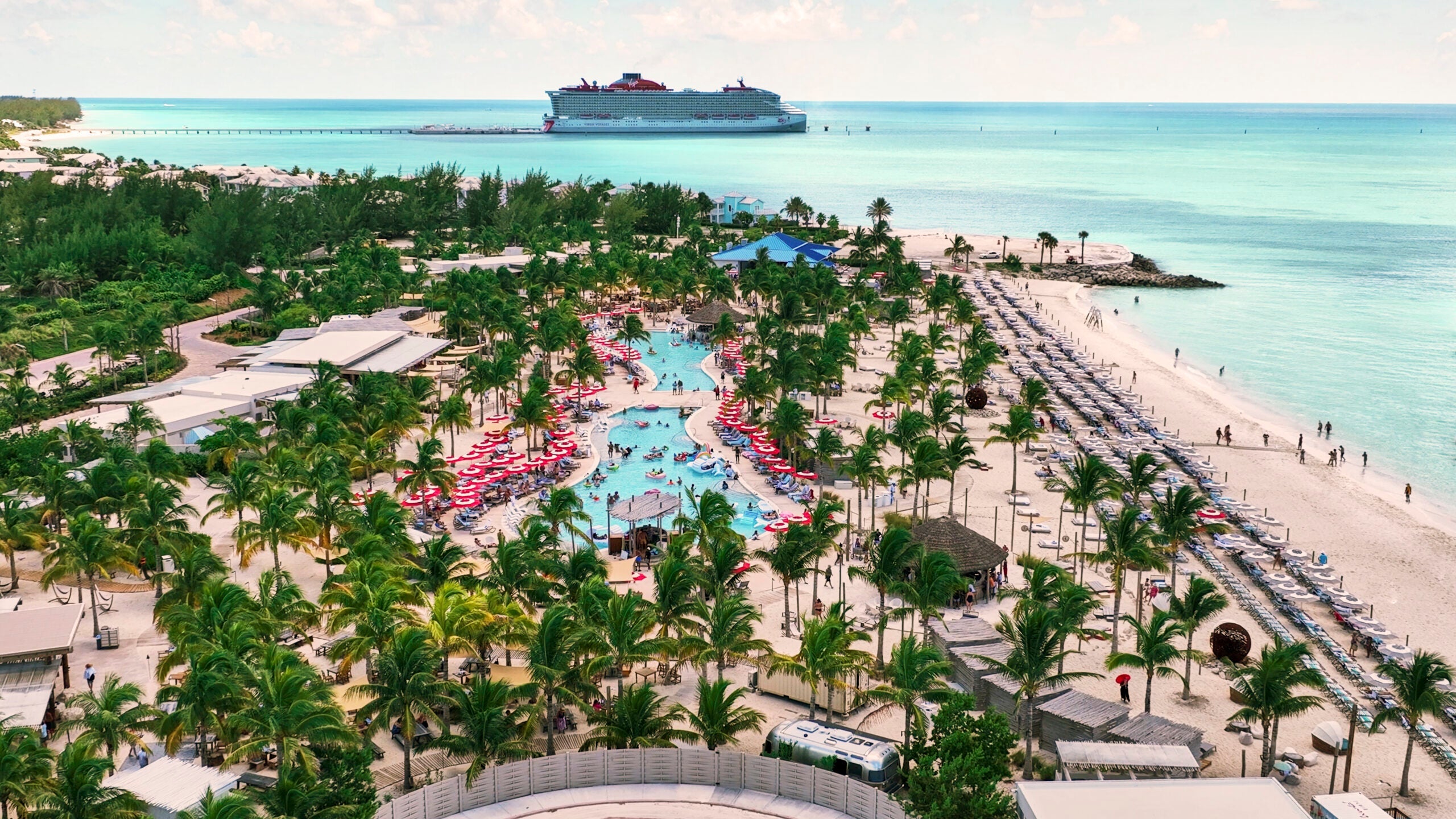 Virgin Voyages has a private beach club in Bimini that is a highlight of many sailings.