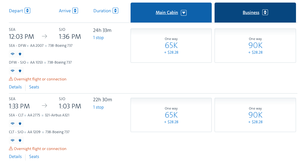 Booking an American Airlines award