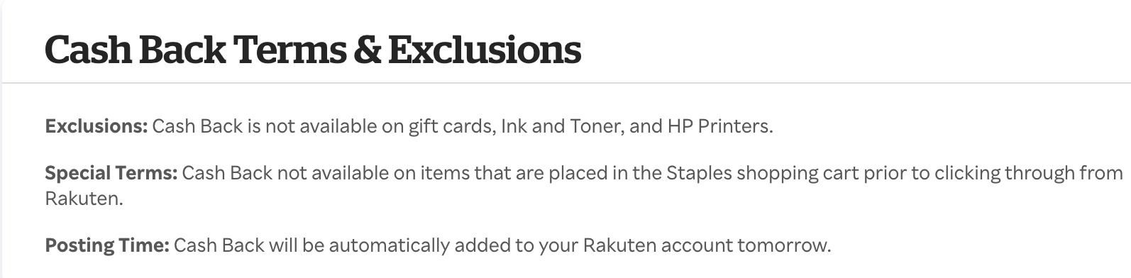 Staples Rakuten terms