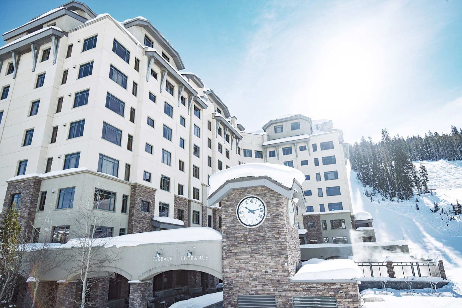 Summit Hotel exterior in winter