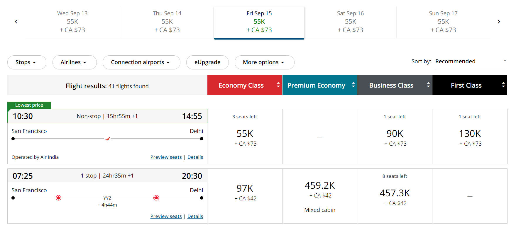 Booking Aeroplan award