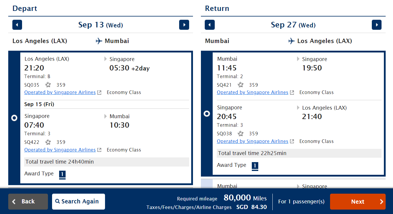 Booking an award through ANA