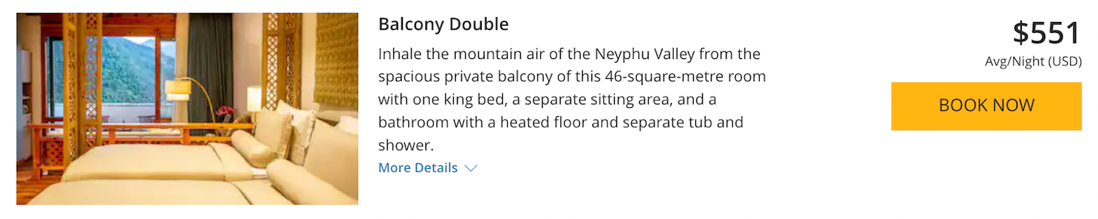 cash pricing per night for a standard room at the Bhutan Spirit Sanctuary