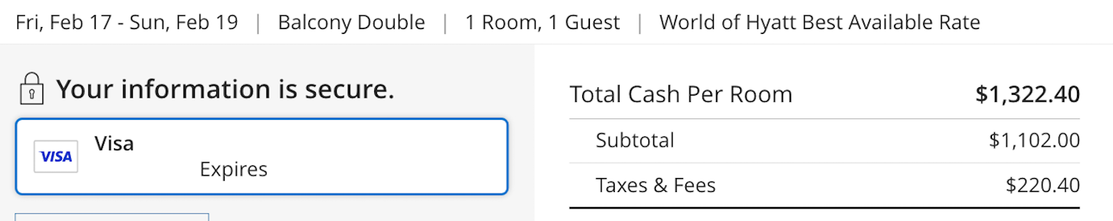 total cash price for a 2-night stay in late February 2023 after taxes