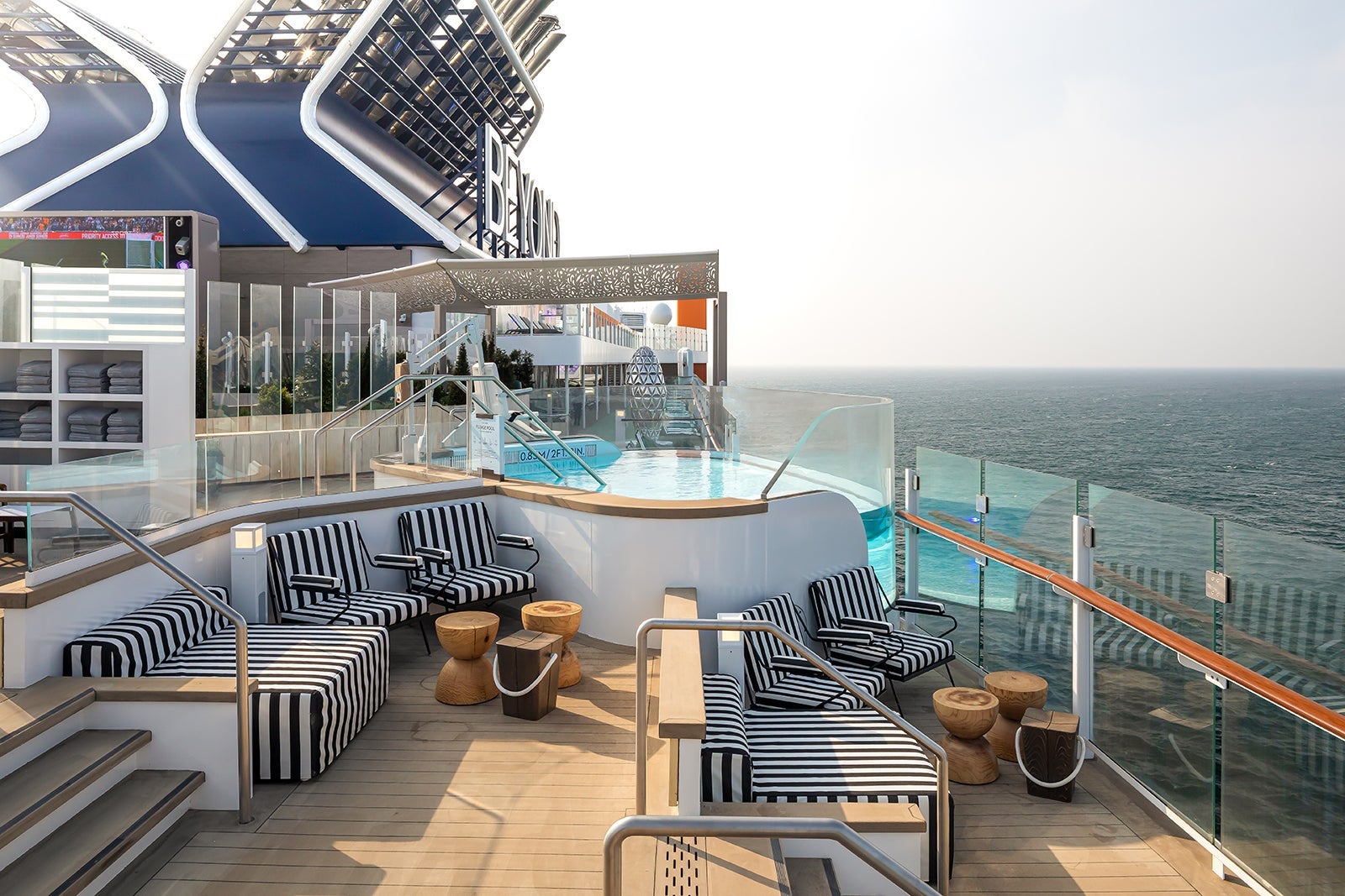 Hot tub and sun deck on Celebrity Beyond cruise ship