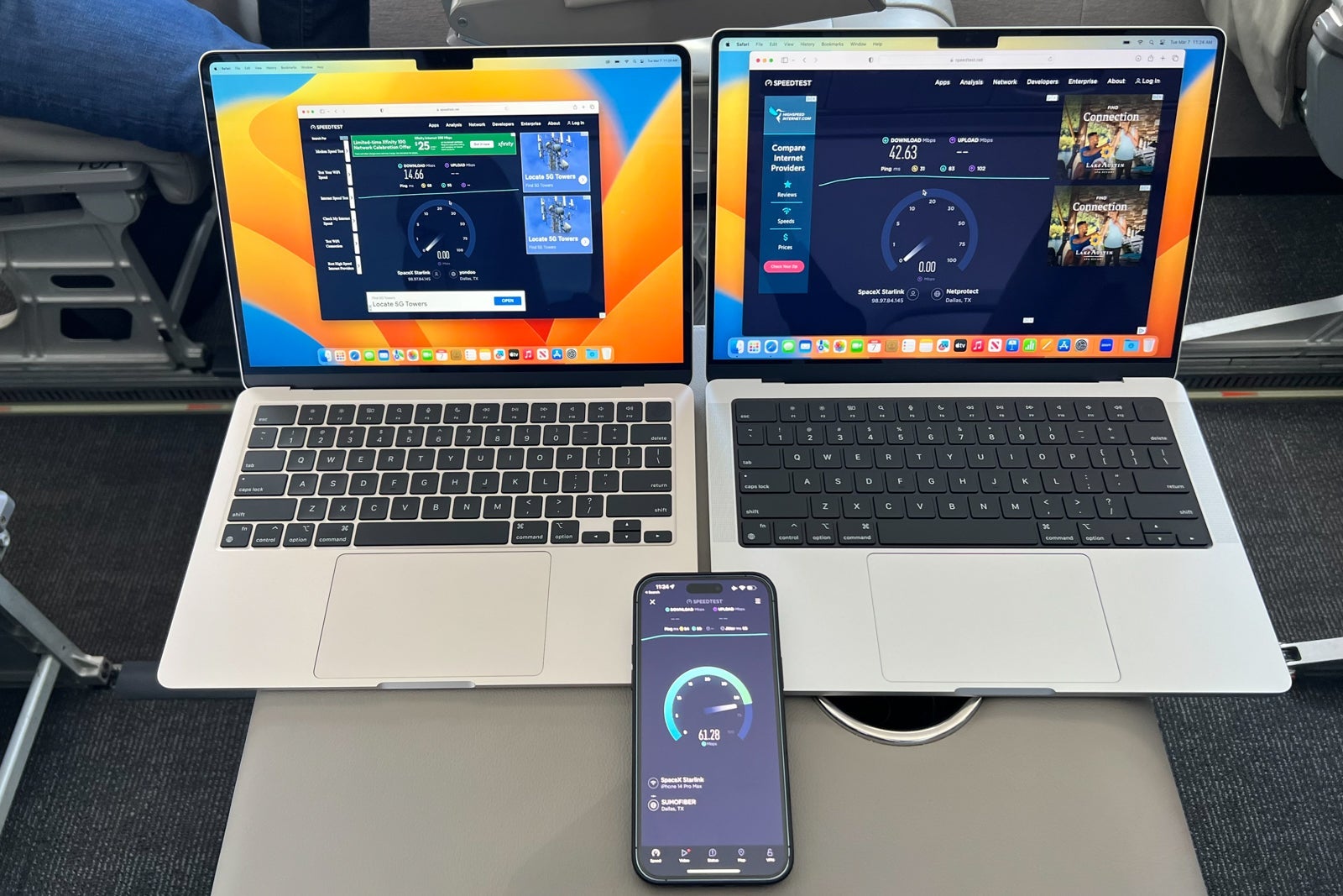 Testing Starlink Wi-Fi speeds aboard a JSX aircraft in 2023