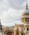 London skyline with dome of St Paul's cathedral on a cloudy day