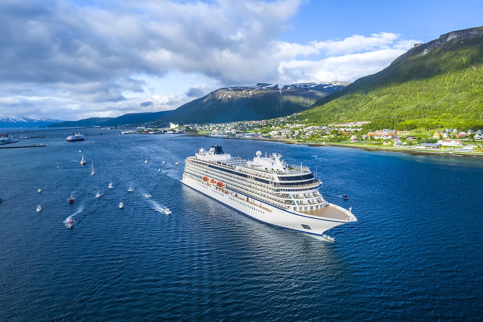 Viking Sky cruise ship off the coast of Tromso.