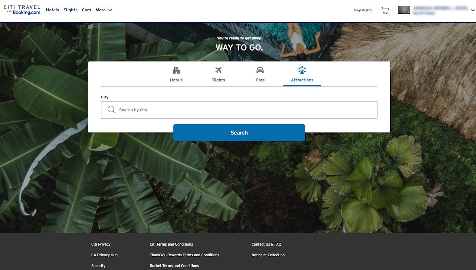 screenshot of a booking search engine, with the activities tab highlighted