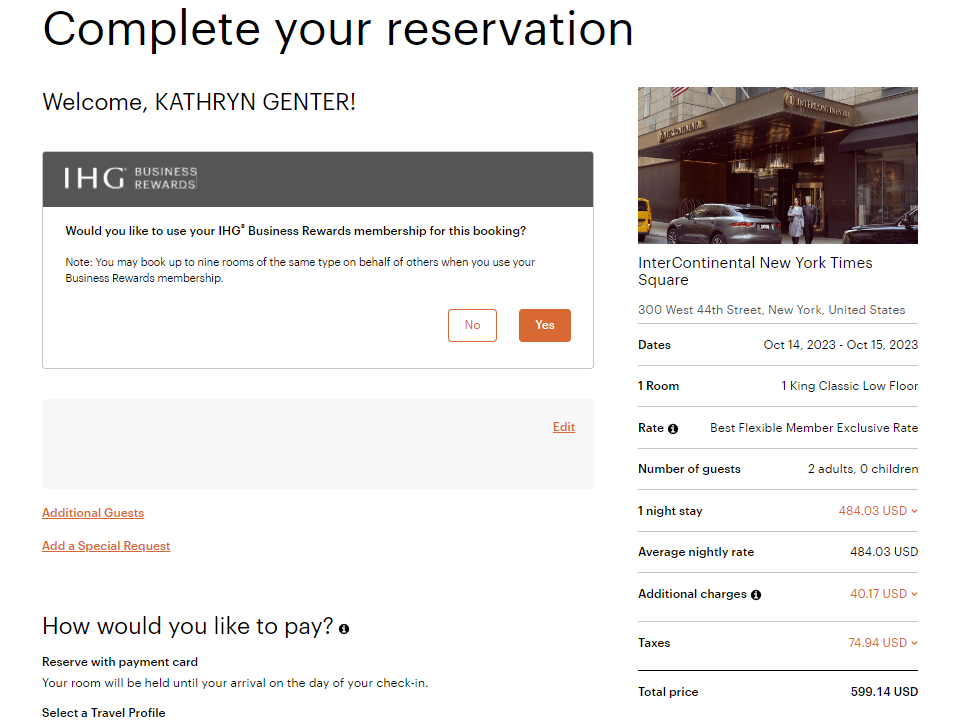 Booking an IHG stay
