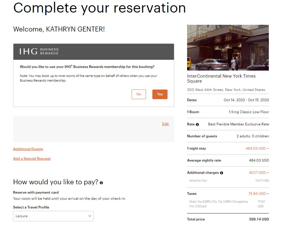 Booking an IHG stay