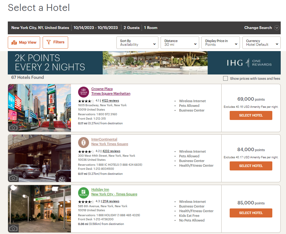 Booking an IHG award night