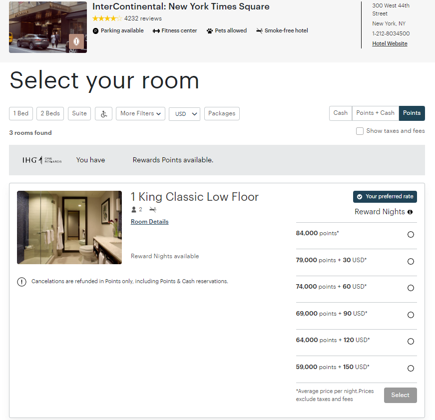 Booking an IHG award night