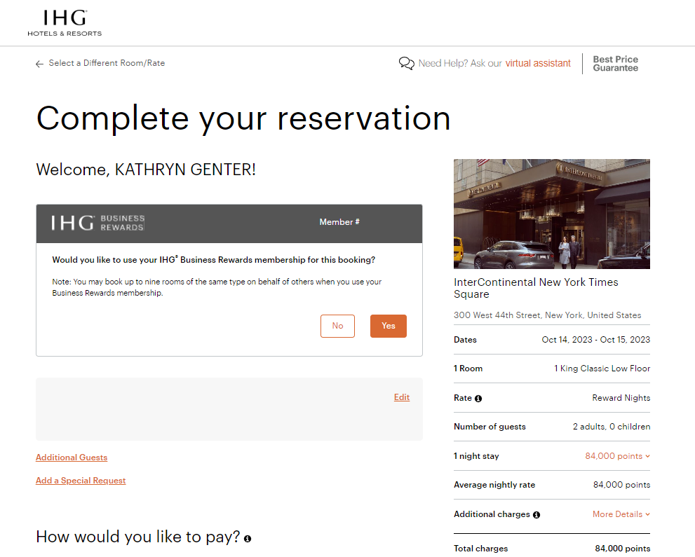 Booking an IHG award night