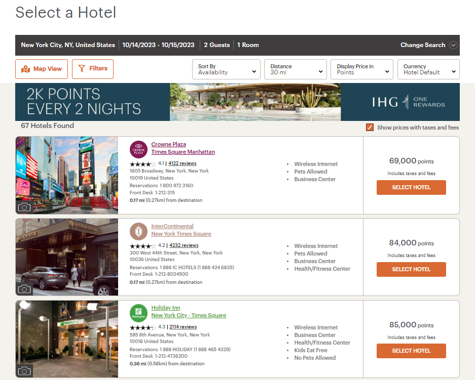 Booking an IHG award night