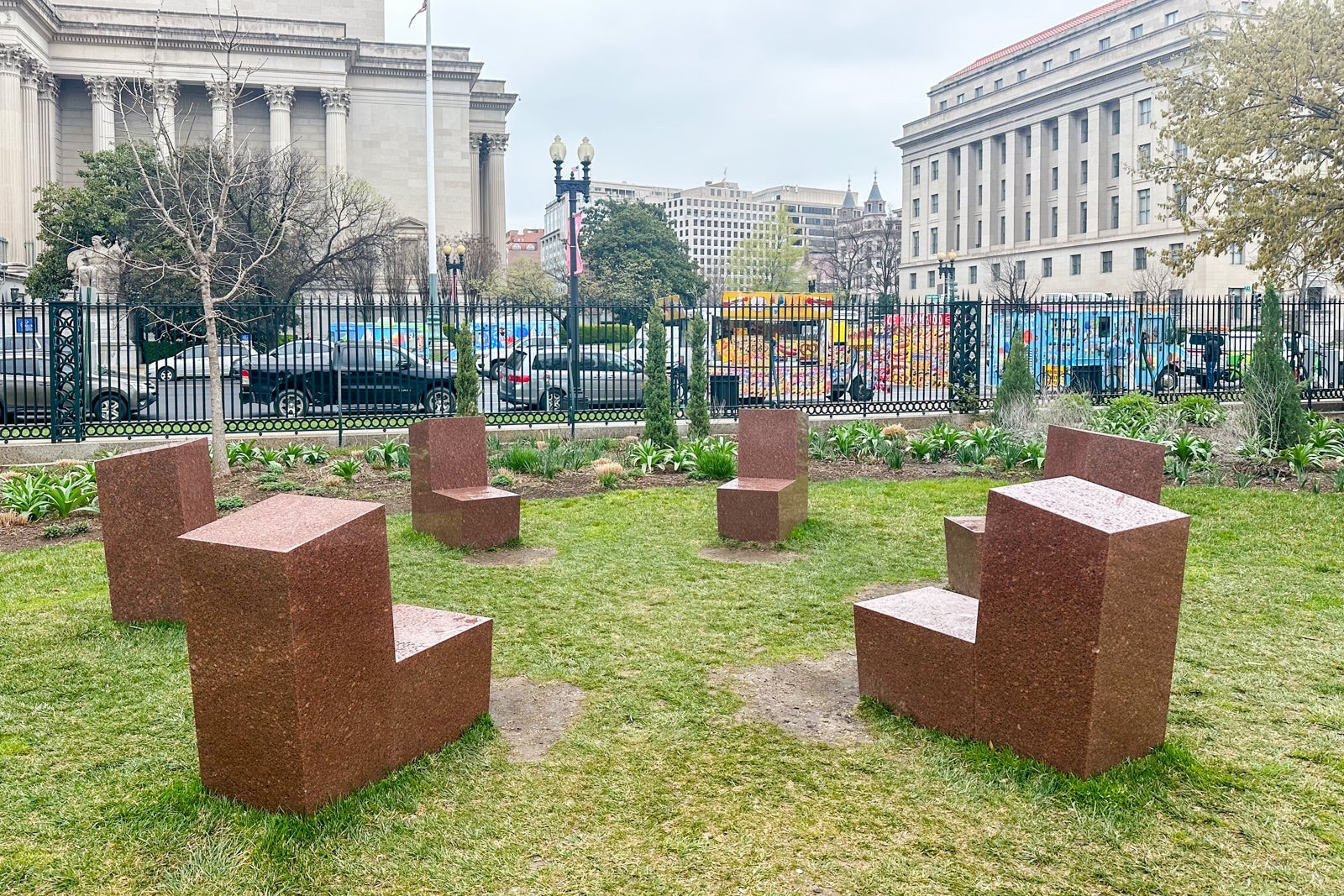 Seating area in the sculpture garden