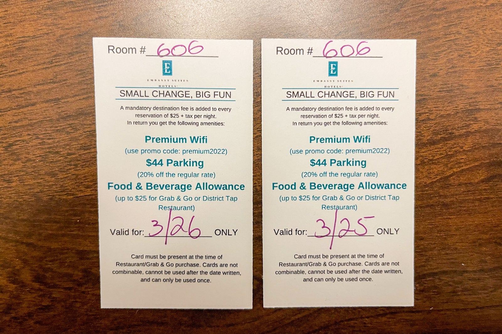 Daily amenity fee at the Embassy Suites Georgetown