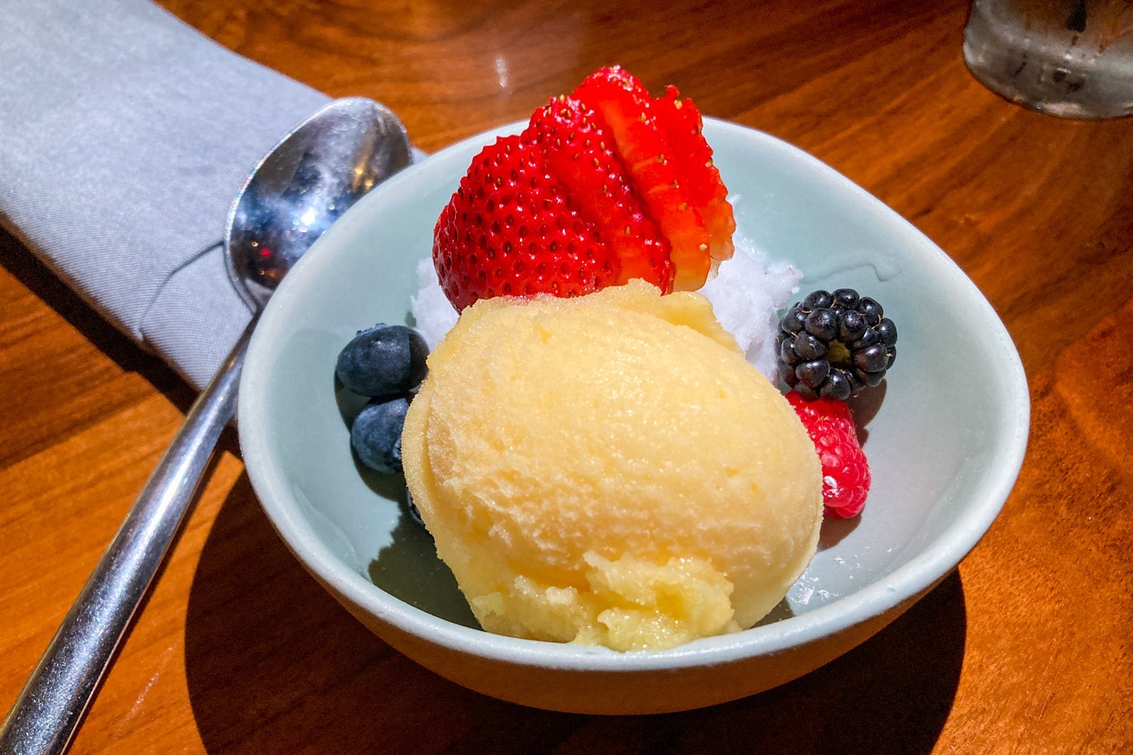a bowl of sorbet and fruits