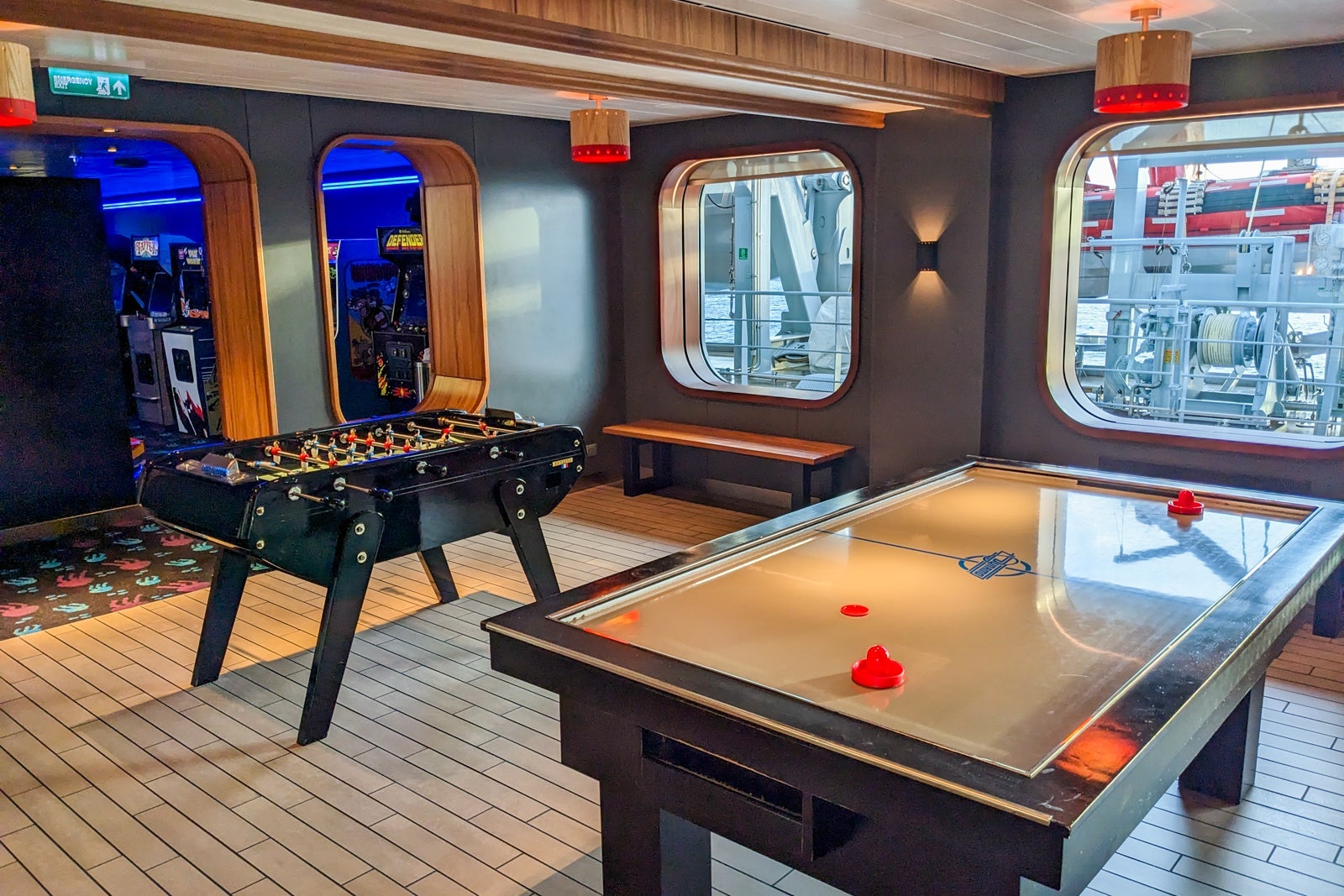 Foosball and air hockey tables on cruise ship
