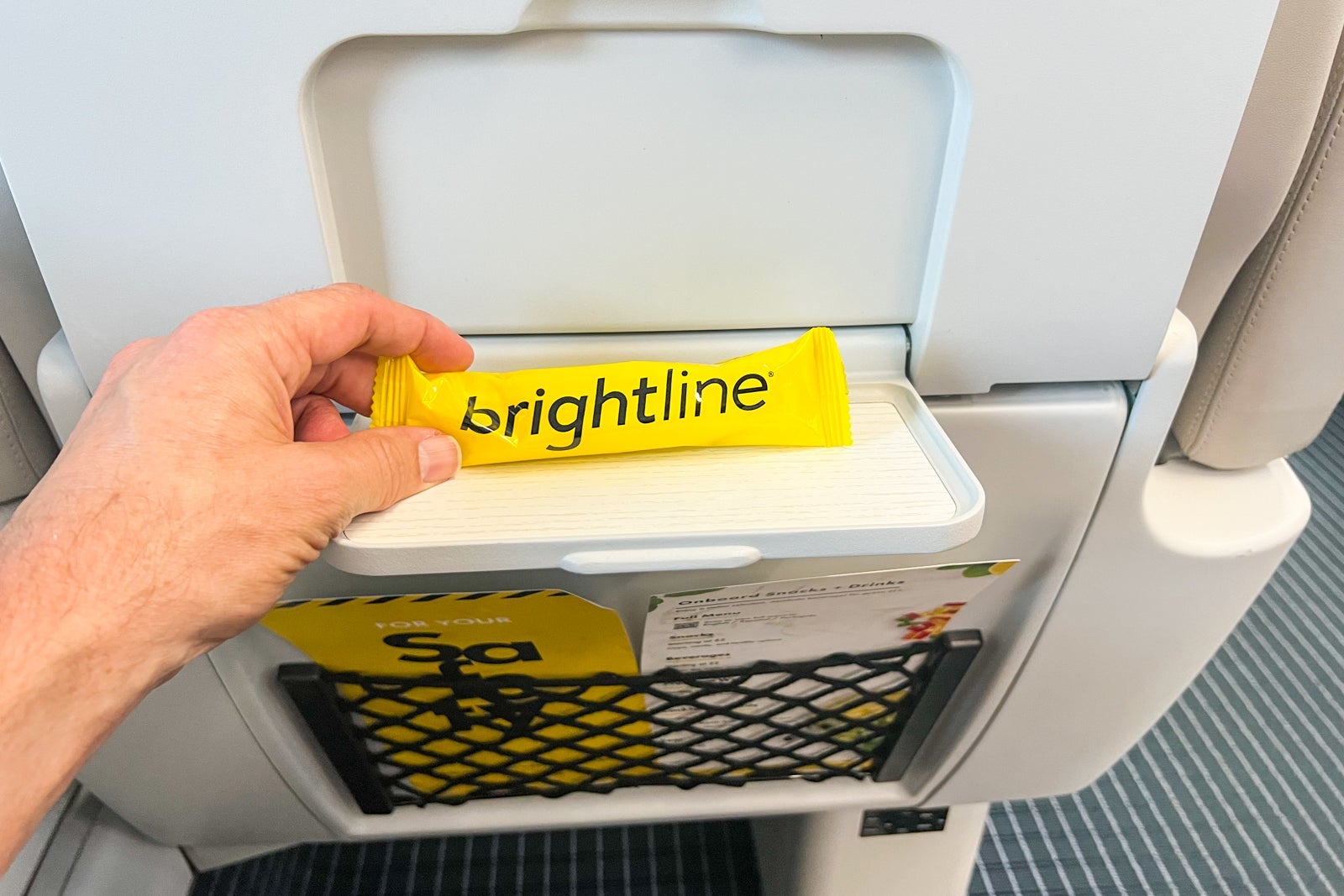 Seat pocket on Brightline train seats