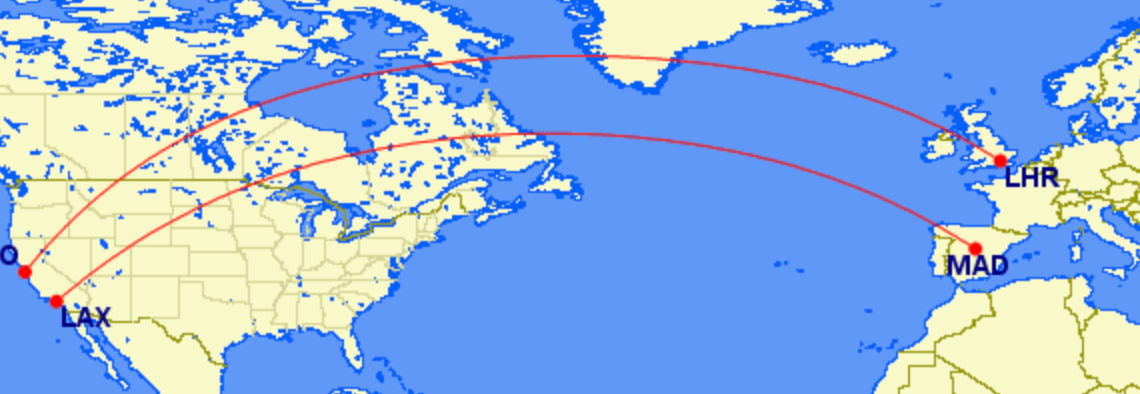 SFO to London and Madrid to LAX