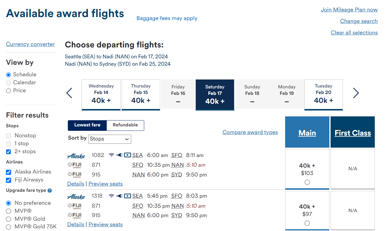 Booking award through Alaska Mileage Plan