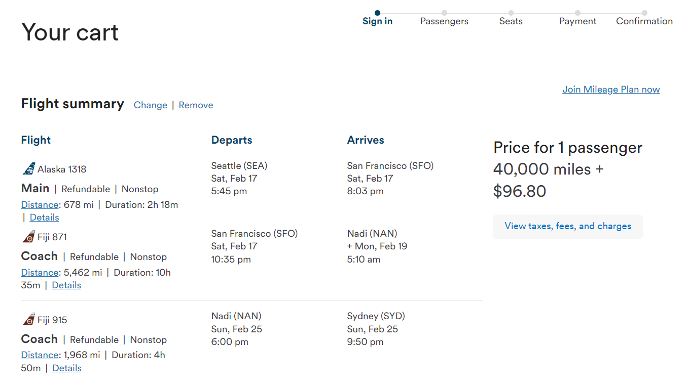 Booking award through Alaska Mileage Plan