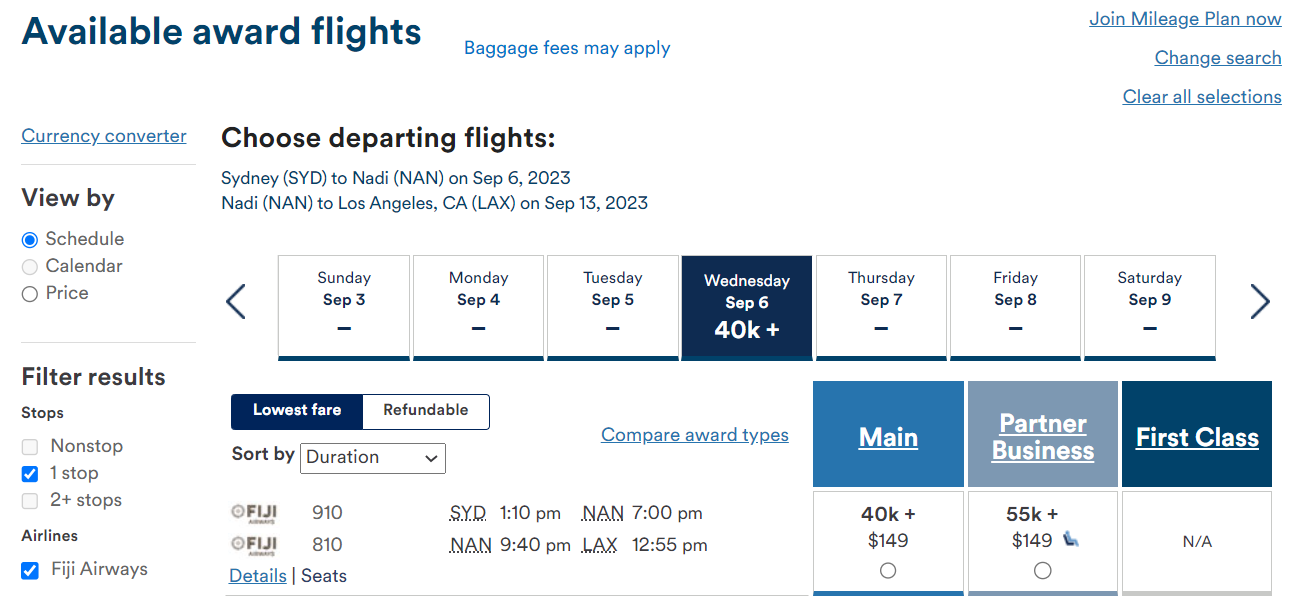Booking award through Alaska Mileage Plan