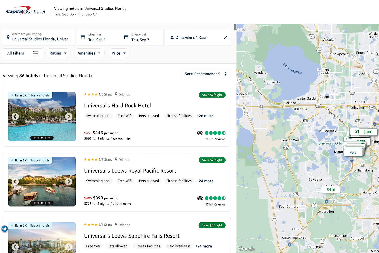 hotel search results near Universal Orlando