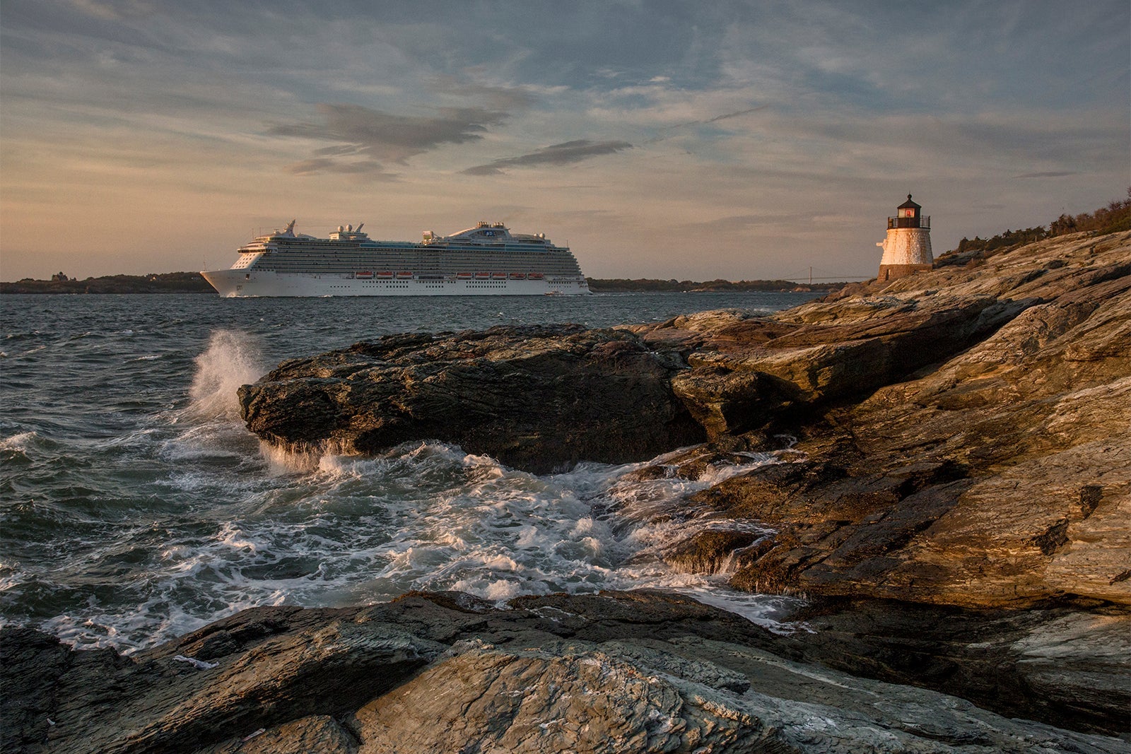 Cruise ship leaving Narragansett Bay from Newport, Rhode Island.