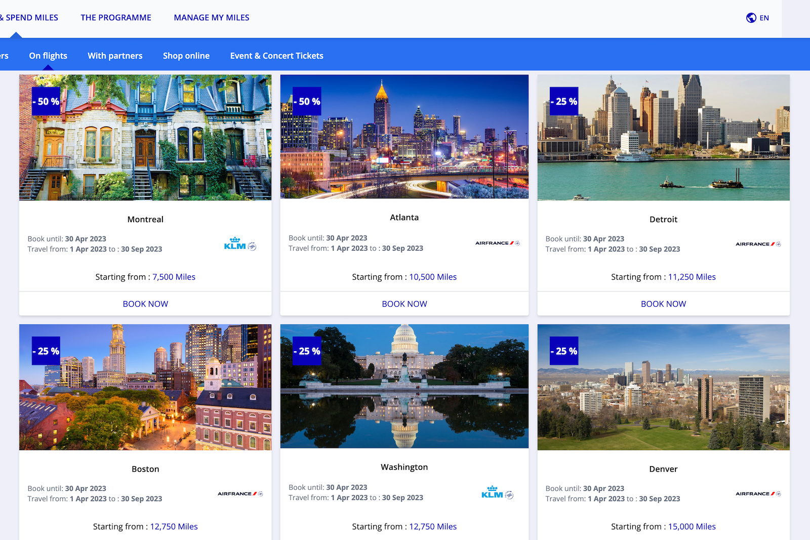 pricing for Flying Blue Promo Rewards in April 2023
