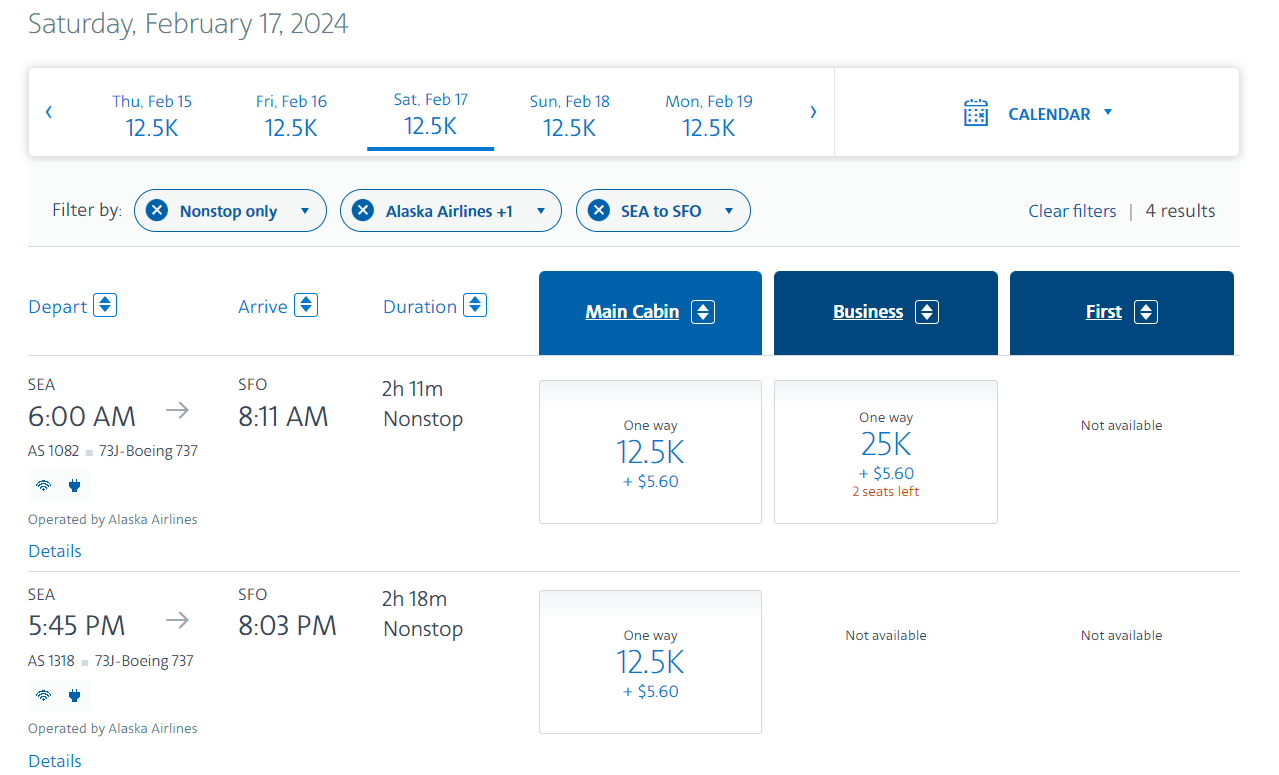 Searching for award space on American Airlines' website