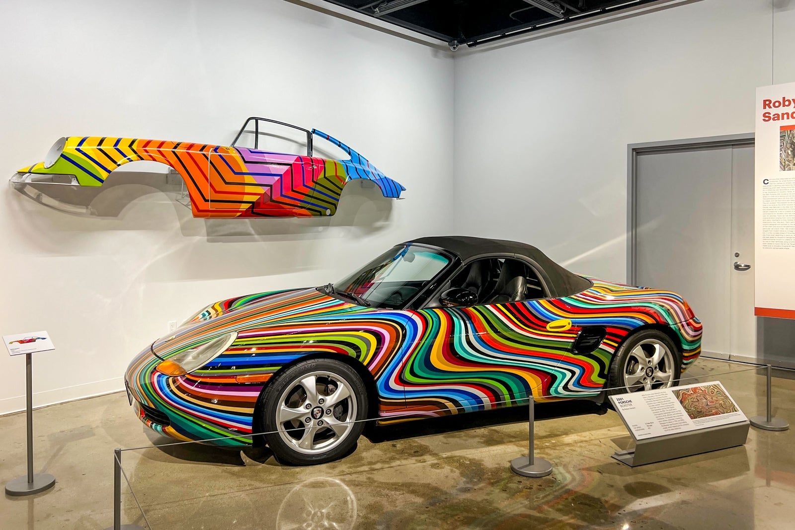 tie-dye sports car in museum
