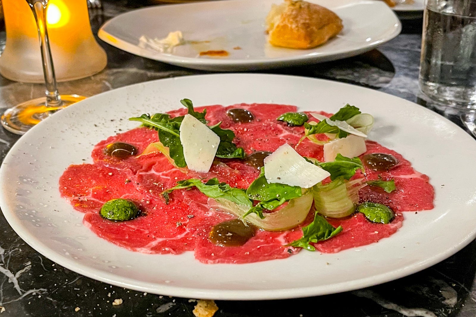 Beef carpaccio at Allora Secrets Impression Playa del Carmen