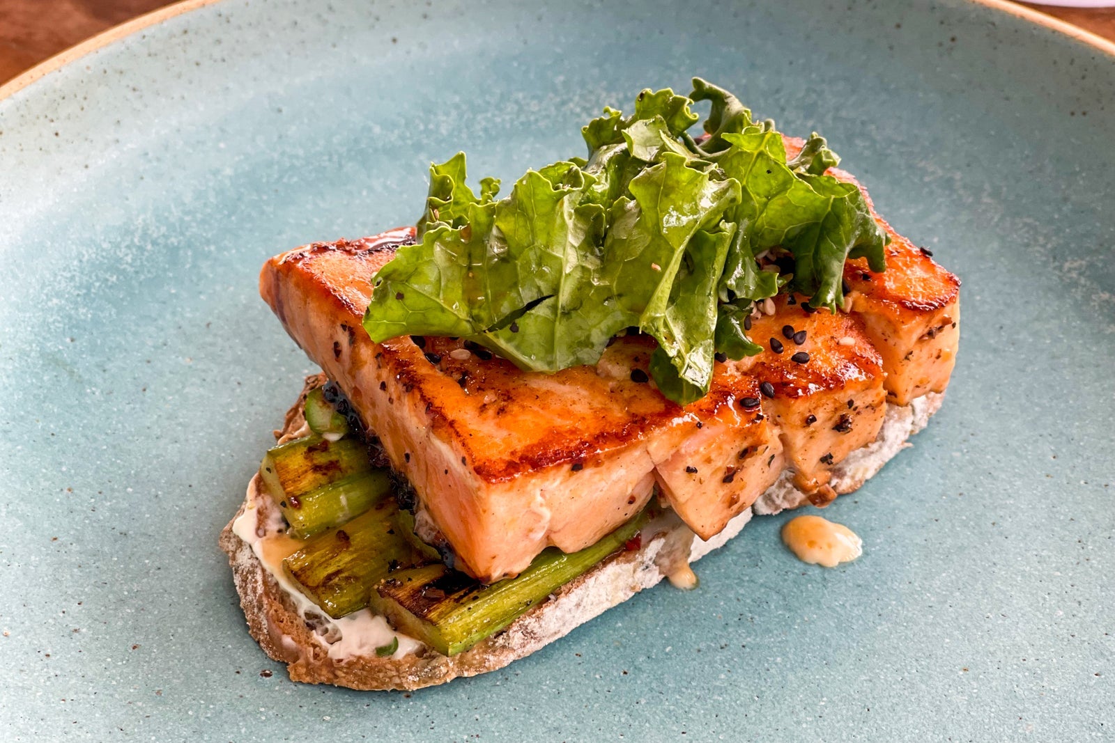 Salmon on toasts at Seaside Beach Club Secrets Impression Moxche Playa del Carmen