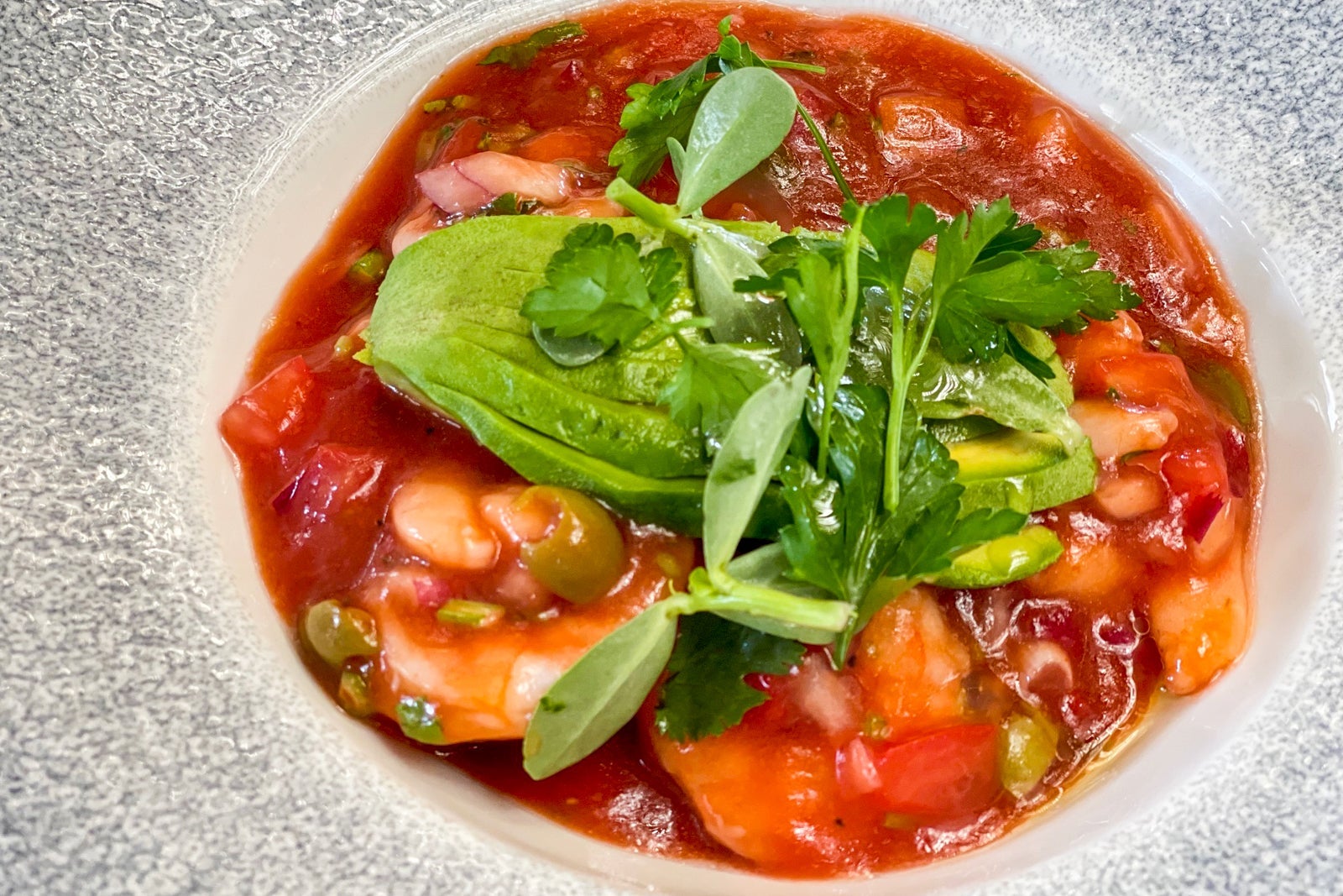 Acapulco-style shrimp cocktail. Seasoul -Secrets Impression Moxche Playa del Carmen