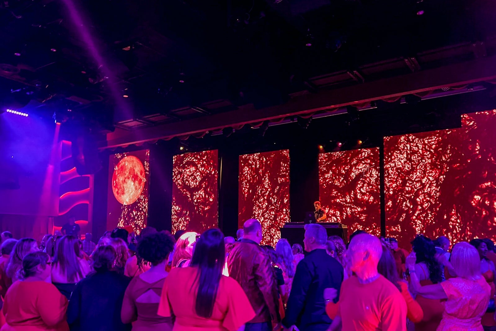A shot from the Scarlet Night party on Virgin Voyages' Scarlet Lady