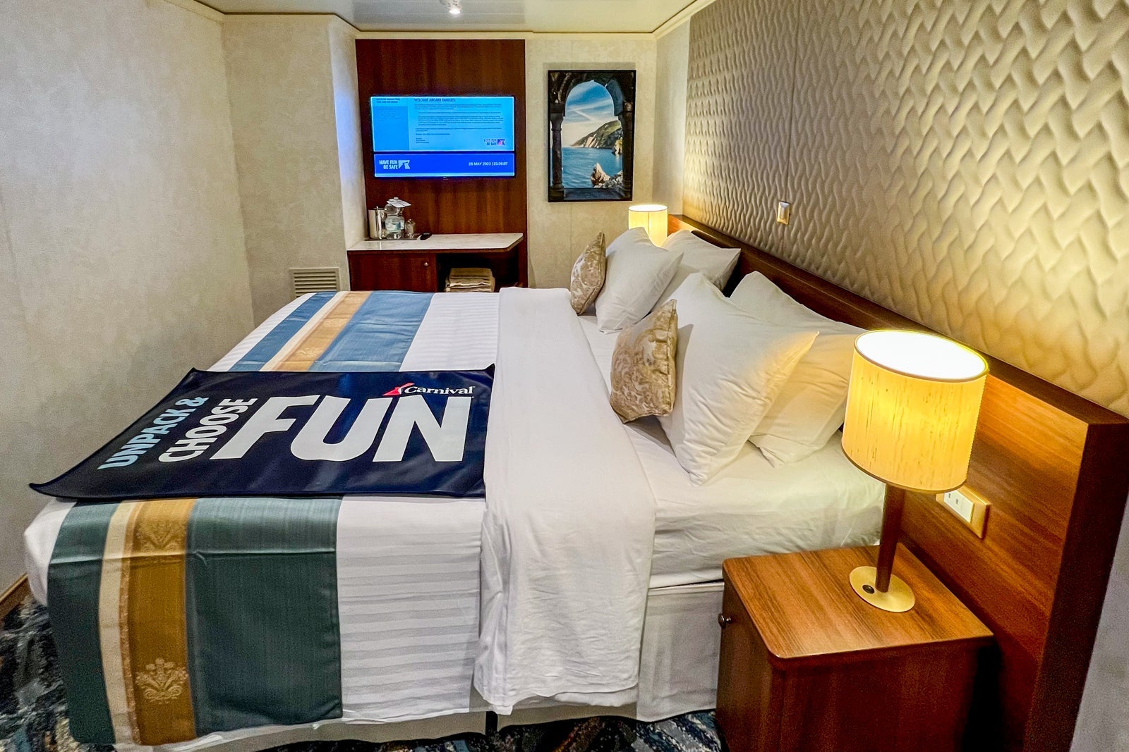 Inside cabin on Carnival Venezia.