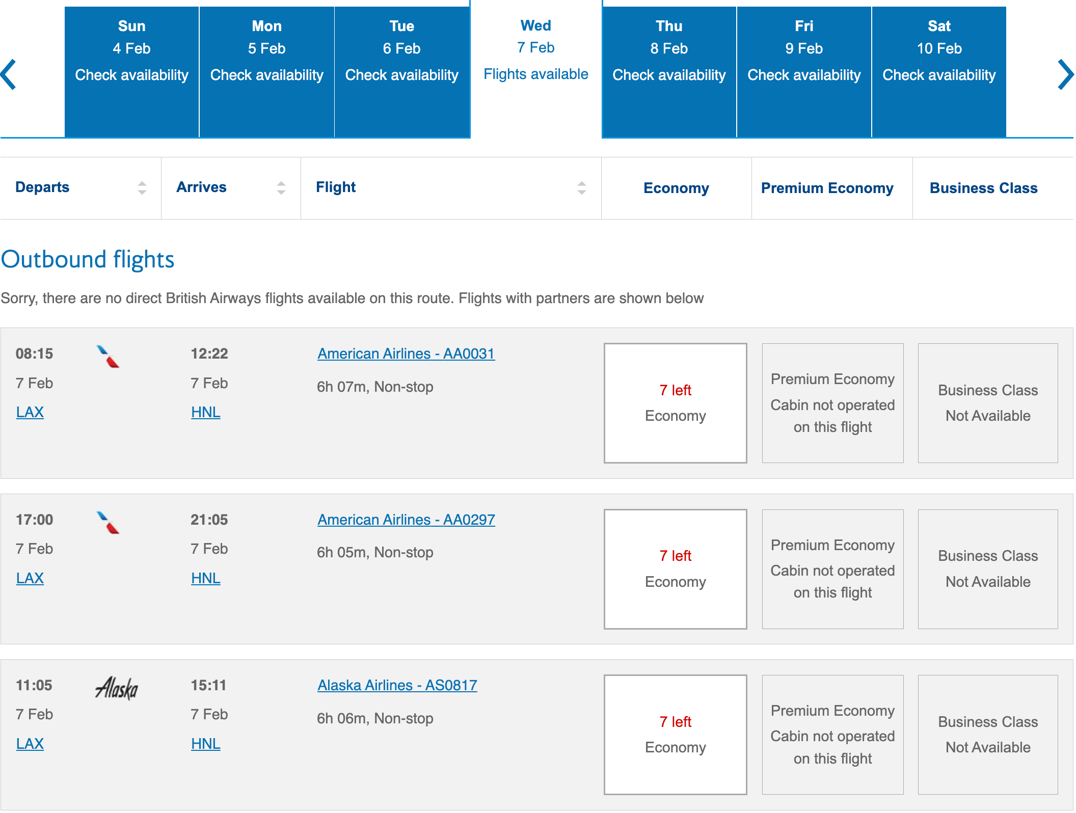 Booking a BA award from LAX to HNL