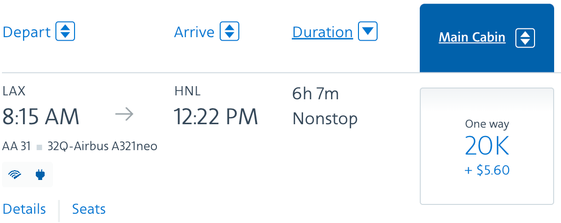 Booking an American Airlines flight to HNL