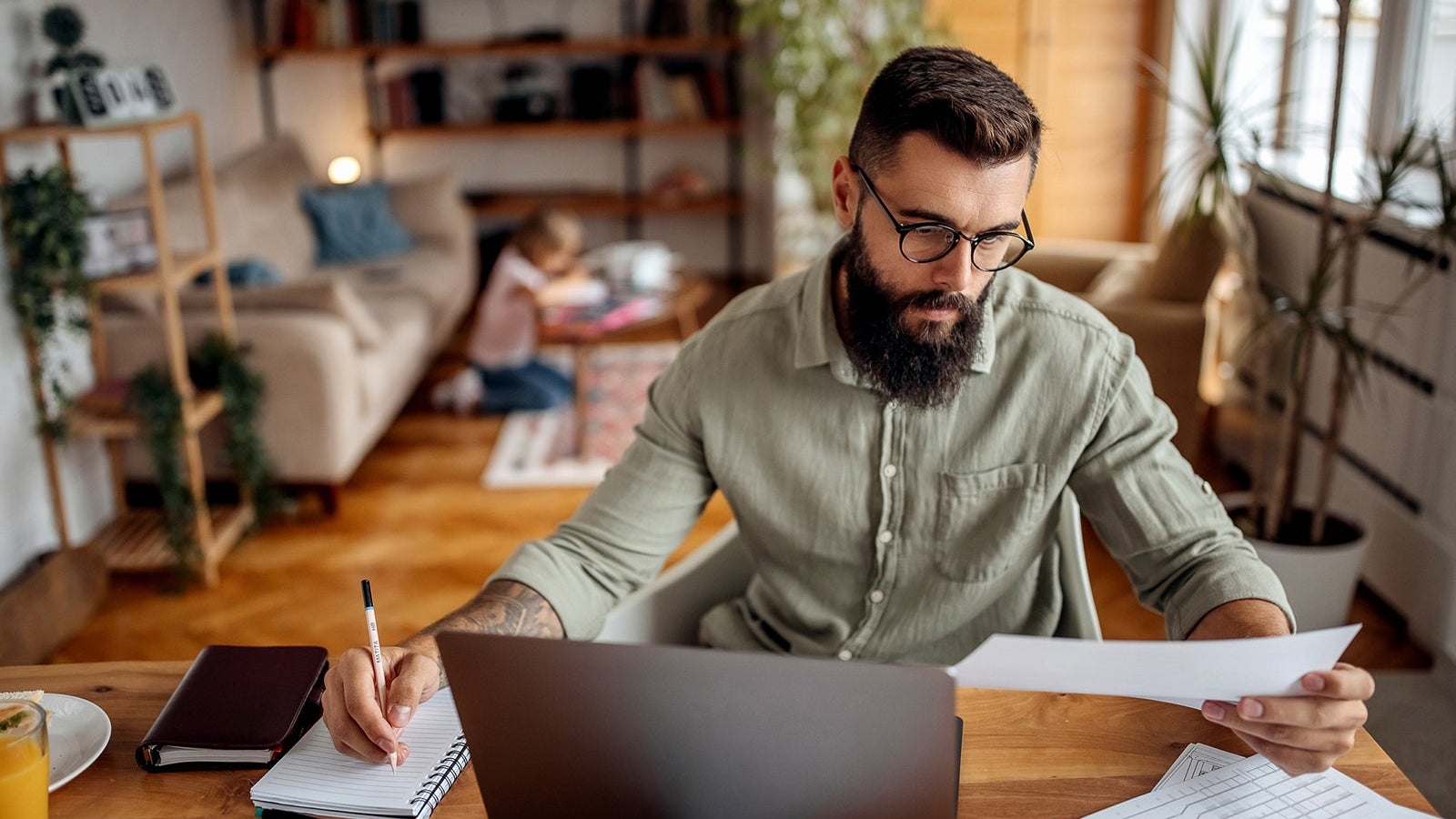 Father working from home