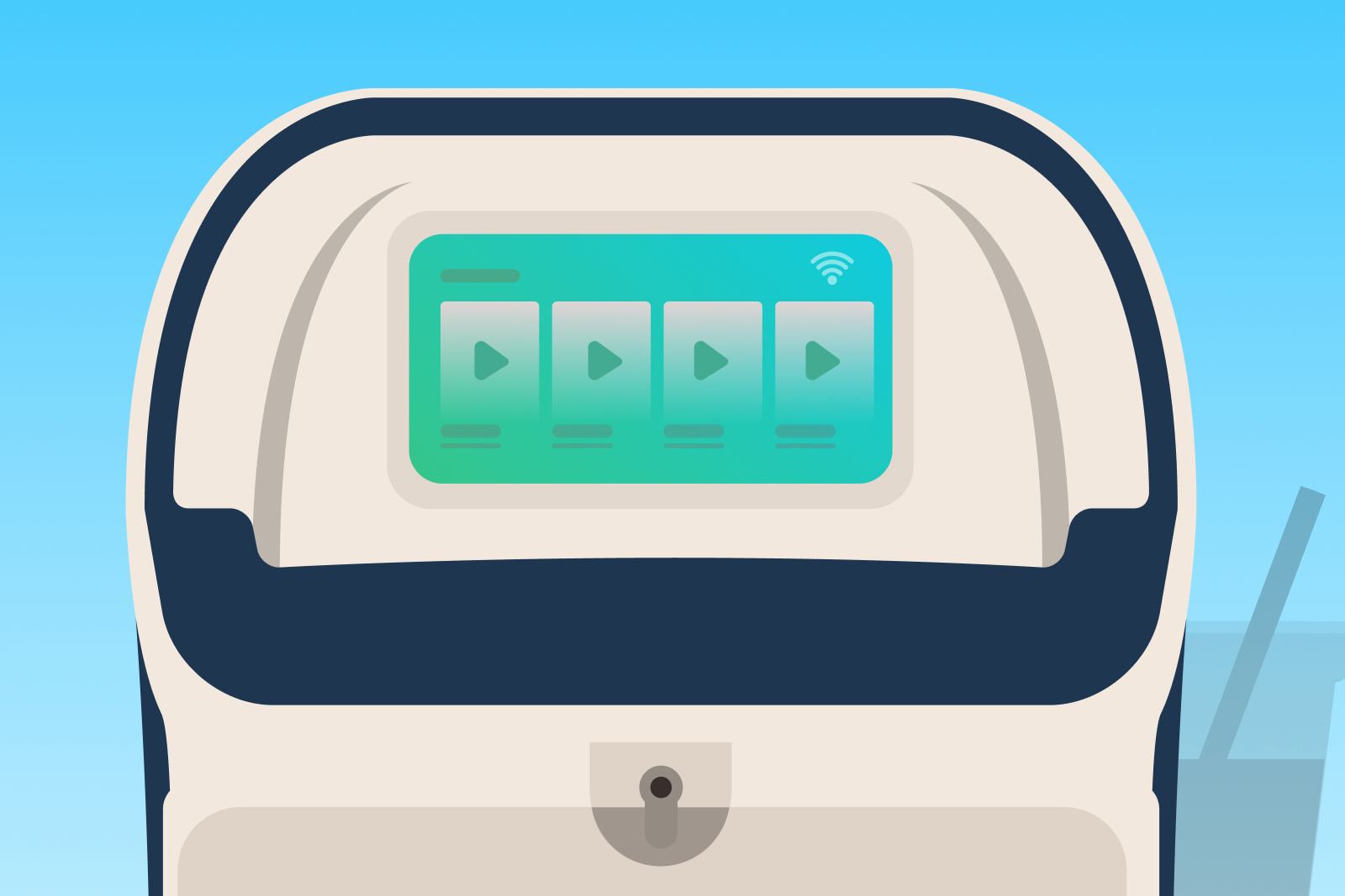 An illustration of the seatback television on an airplane
