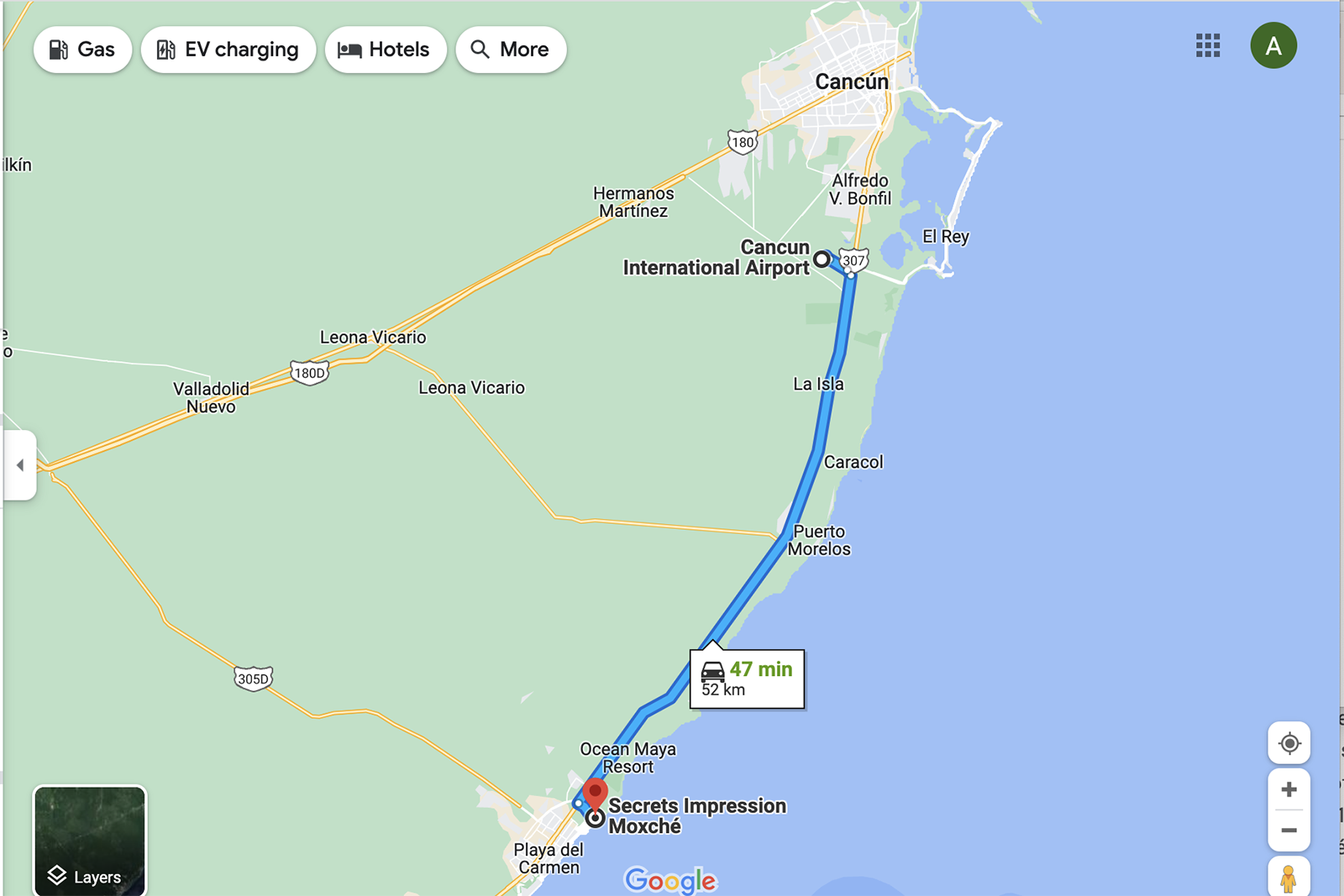 Map of Cancun Airport to Secrets Impression Moxche Playa del Carmen