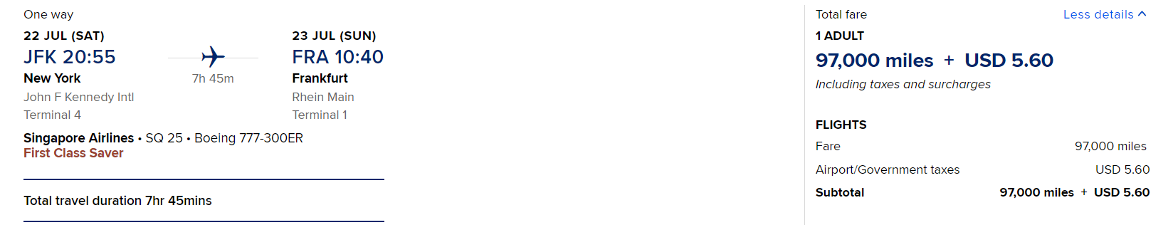 Singapore First taxes and fees