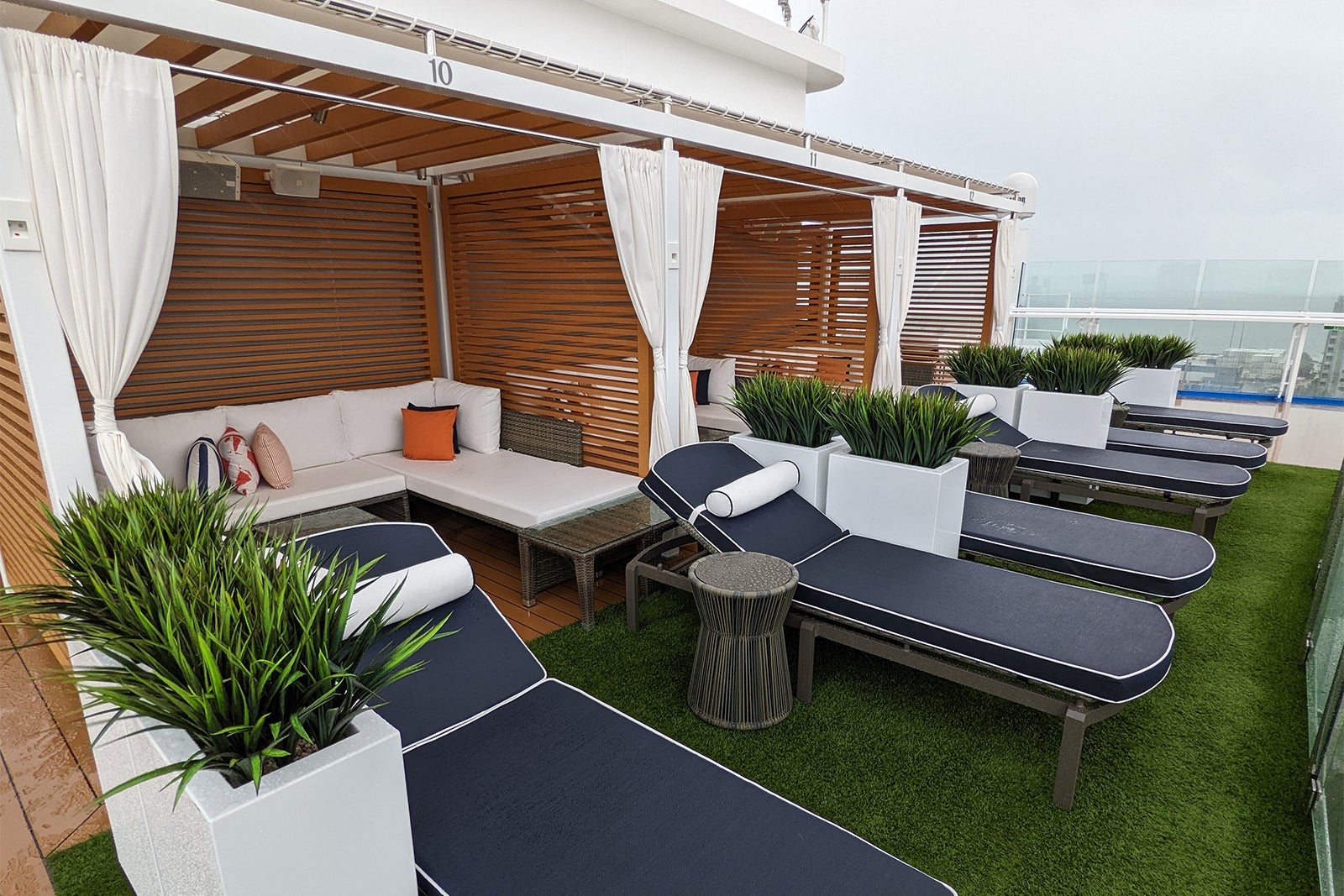 Cabanas with deck chairs on Carnival cruise ship