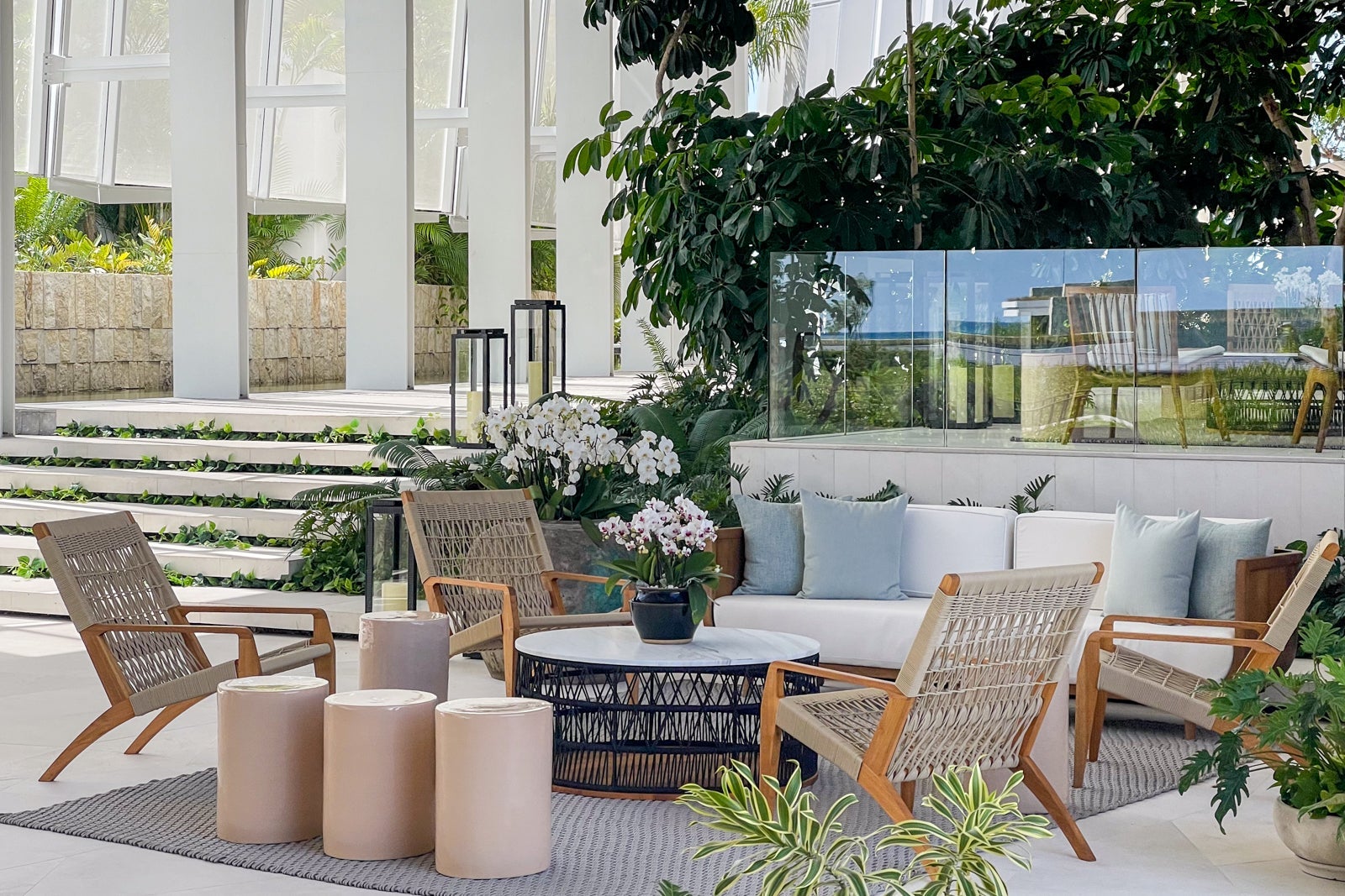 Outdoor seating accessible via ramp or stairs. The St. Regis Kanai Resort, Riviera Maya