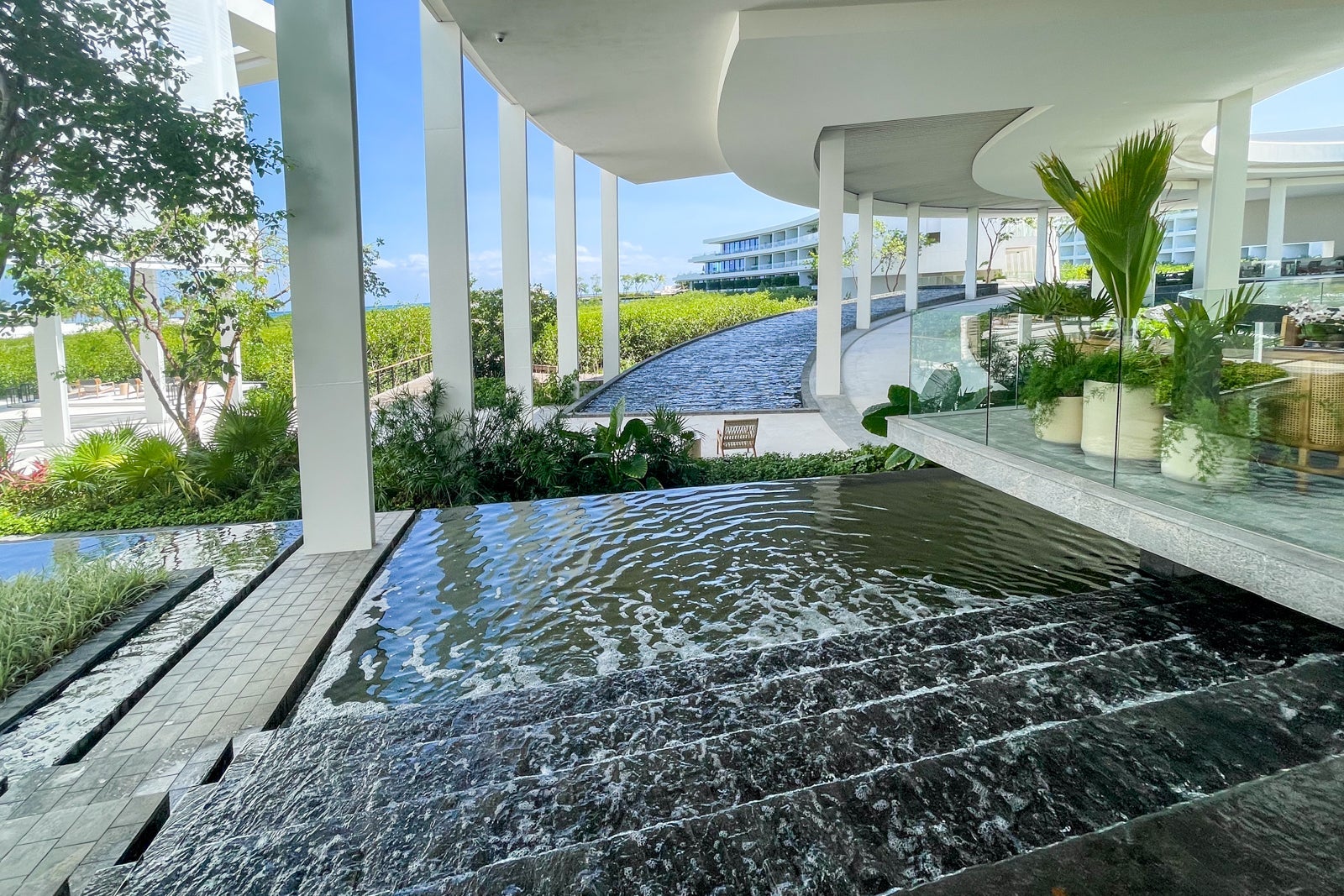 Stepped, cascading water feature at the St. Regis Kanai Resort, Riviera Maya